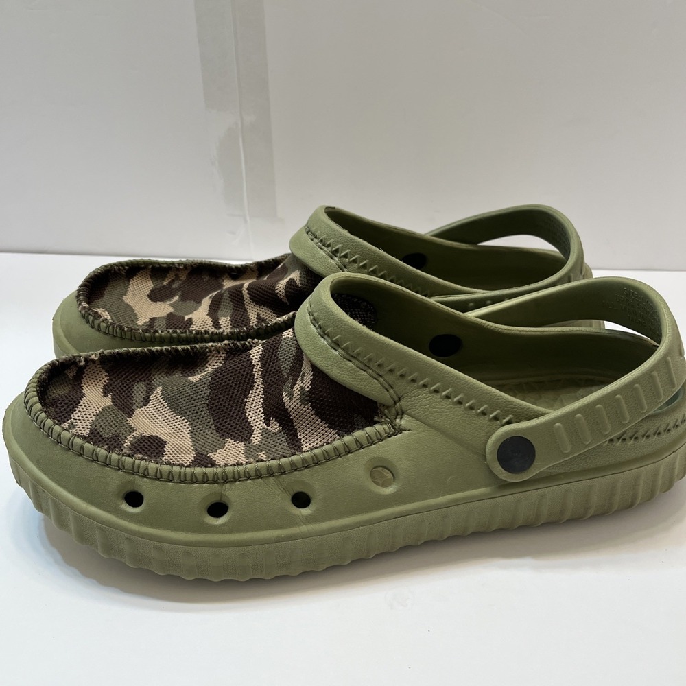 Tidewater Men's 12.5 Camouflage Clogs Mesh Rubber Green Back Strap Slip On